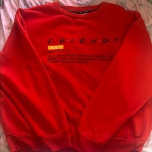 FRIENDS Red Oversized Crewneck Sweater with Graphic